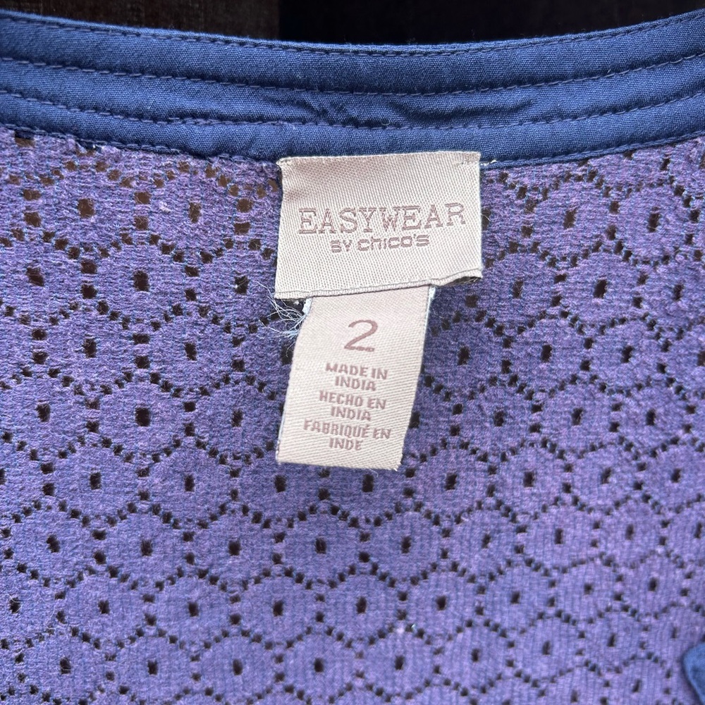 Chico’s Eyelet Lace Open Front Layering Topper Art Wear Relaxed Modest Lagenlook - Picture 2 of 6